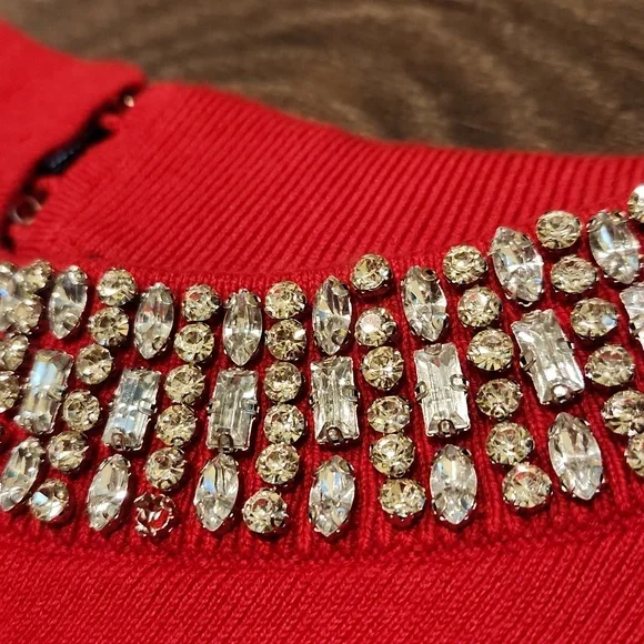 Talbots Red Jeweled Crewneck Short-Sleeve Sweater - Picture 5 of 10